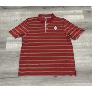 Cutter & Buck Men's Indiana Hoosiers DryTec Polo Red/White Stripe Size L EUC